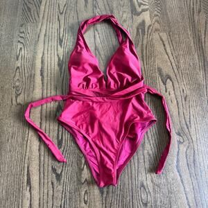 Cupshe One Piece Swim Suit Deep V Neck Backless Adjustable Long Tie Belt Medium